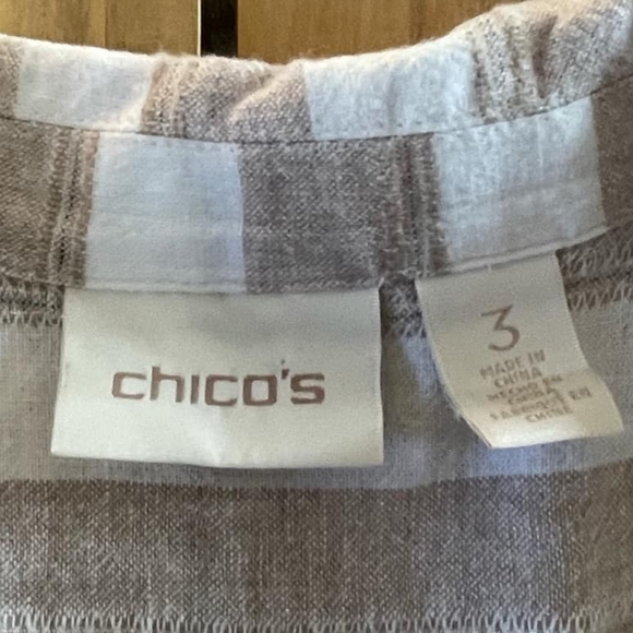 Chicos Womens Linen Striped Women's Button Blazer - White and Tan Size 3 XL - Picture 4 of 4